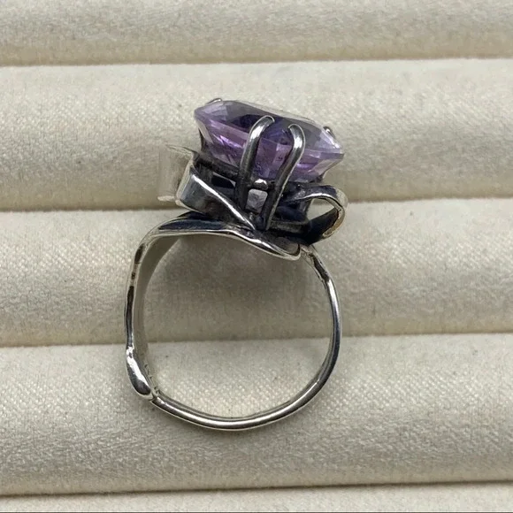 Sterling Silver Large Purple Sapphire Stone Statement Ring